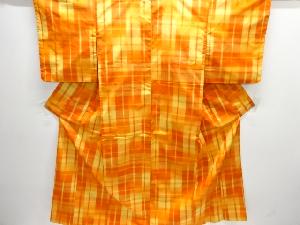 格子織り出し手織り節紬着物アンサンブル